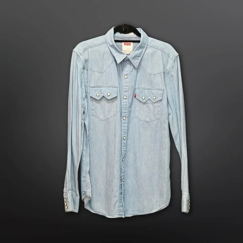 Levi's Western Pearl Snap Denim Shirt Men's Large Light Wash Sawtooth Trucker